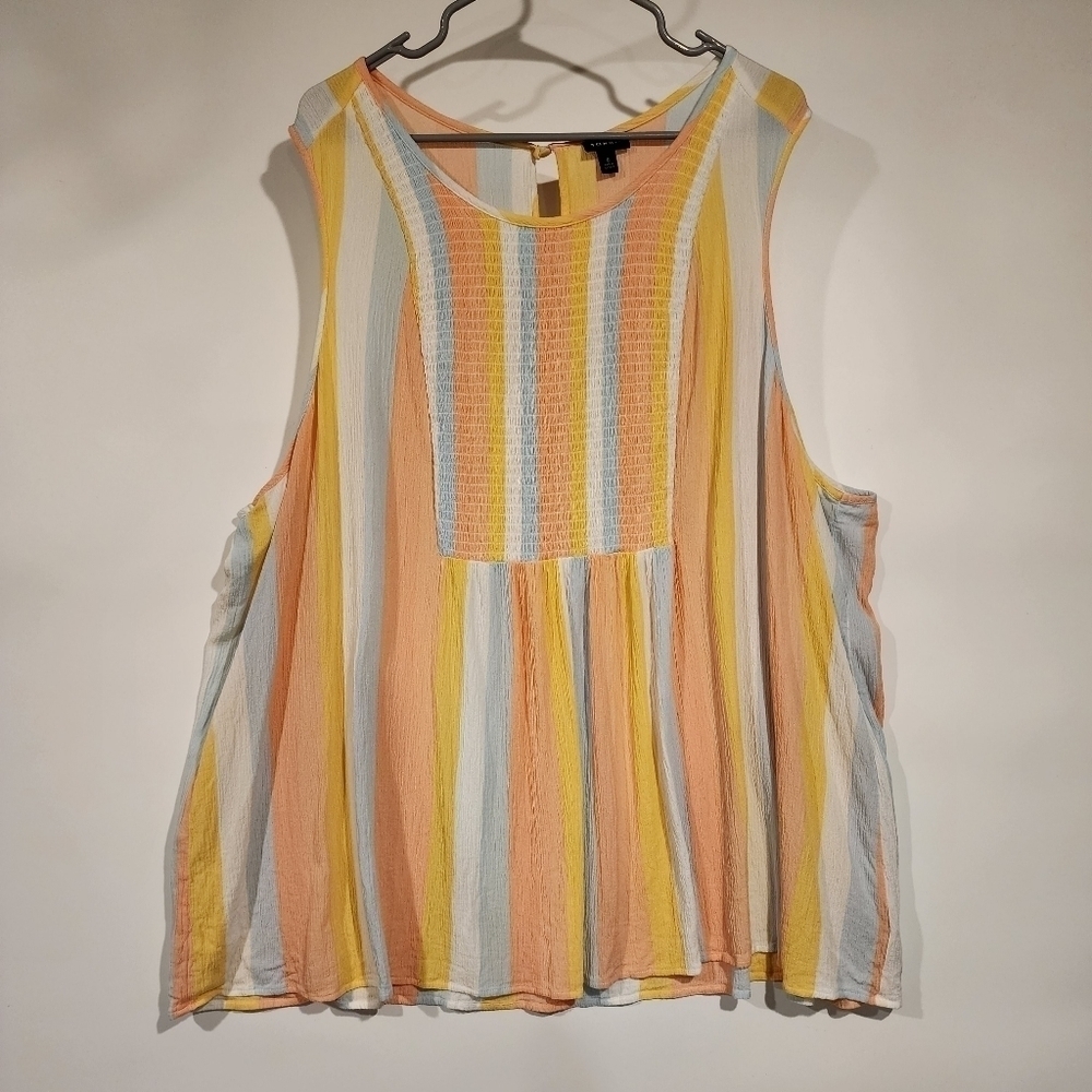 Torrid Multi Pastel Rainbow Striped Gauze Smocked Tank Top Lightweight Breezy 6X - Picture 4 of 13